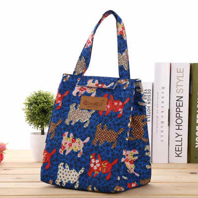 Cute 12oz printed insulated canvas portable aluminium foil lunch cooler bag for student 