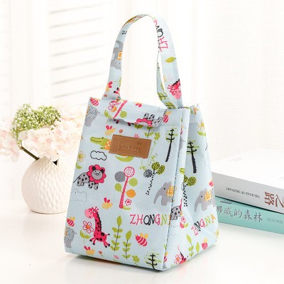 Cute 12oz printed insulated canvas portable aluminium foil lunch cooler bag for student 