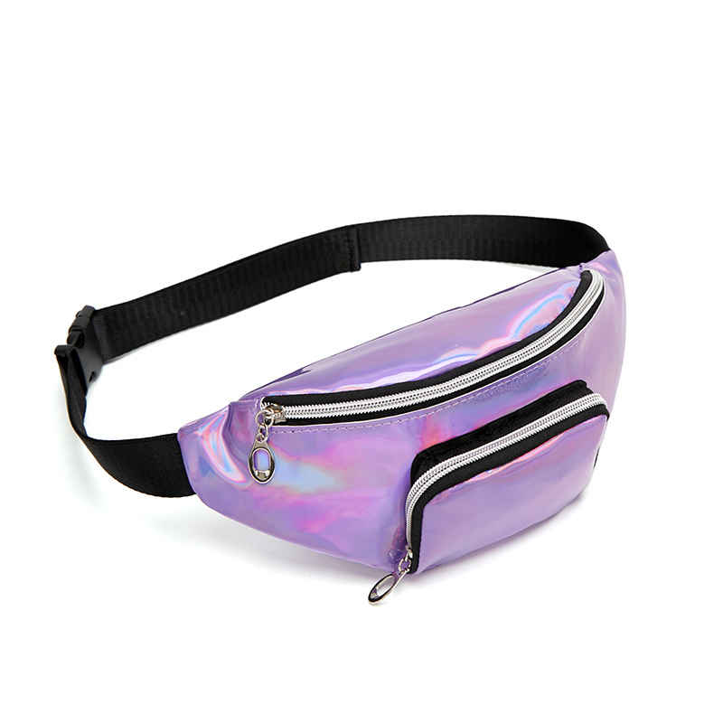 Shinny PU leather holographic belt bag hologram fanny pack with adjustable strap
