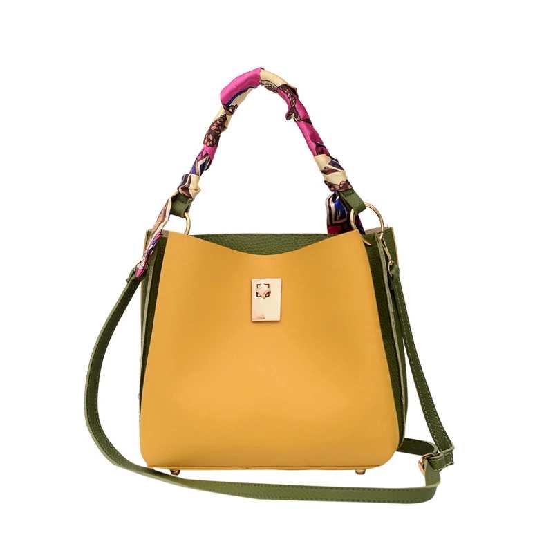 Fashion women's bucket silk scarf handbag PU shoulder bag 
