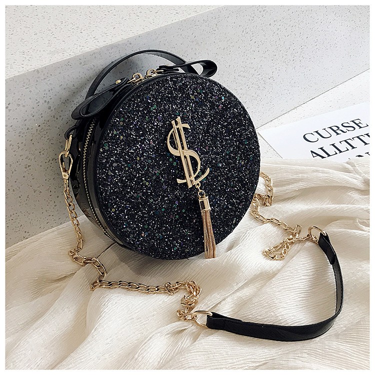 Designer long strap black round bag handbag crossbody leather for travel
