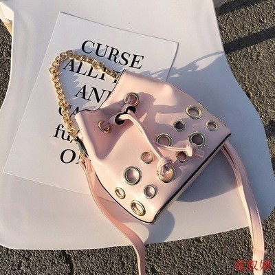 Fashion designer black pink faux leather bucket crossbody bag
