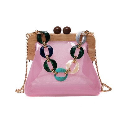 Wholesale designer pink pvc jelly handbag clear crossbody bag with gold chain