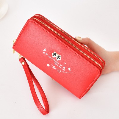Long style leather wallet phone purse with double zipper