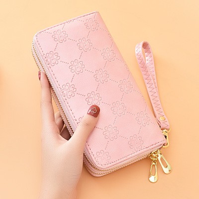 Double layer bright leather frosted wrist band wallet purse