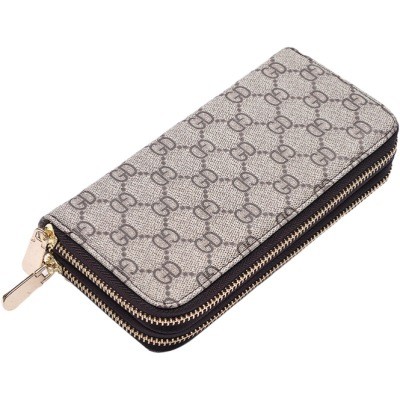 Double zipper long style 2 folded leather wallet purse
