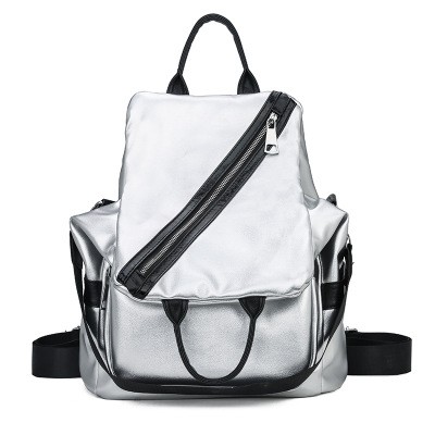 New shinny silver soft pu leather school backpack 