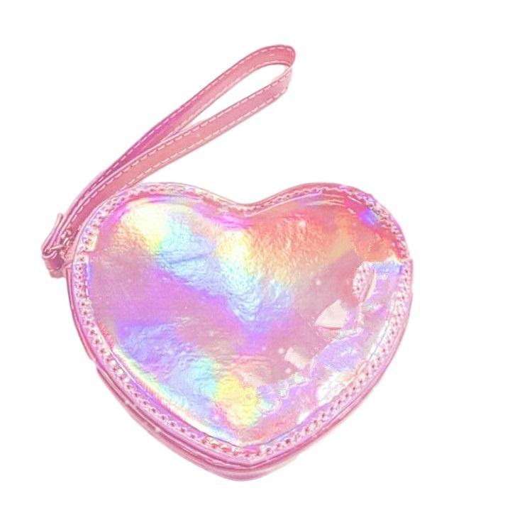Holographic heart shape leather coin wallet purse