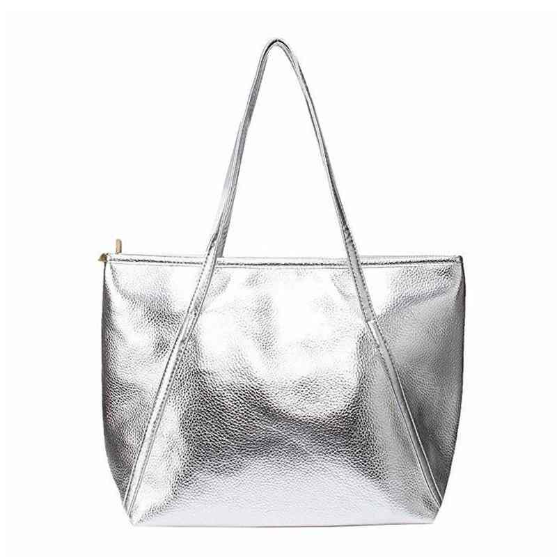 Wholesale golden silver leather tote handbag with zipper