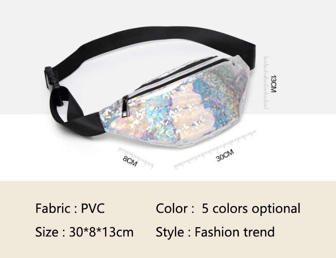 Waterproof belt bag tear-resistant shiny holographic PVC sports fanny pack for women    (图2)