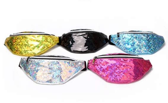 Waterproof belt bag tear-resistant shiny holographic PVC sports fanny pack for women    (图1)