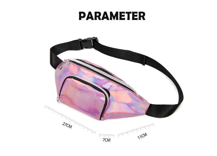 Shinny soft hologram belt bag PU leather mobile phone waist pack with adjustable strap(图9)