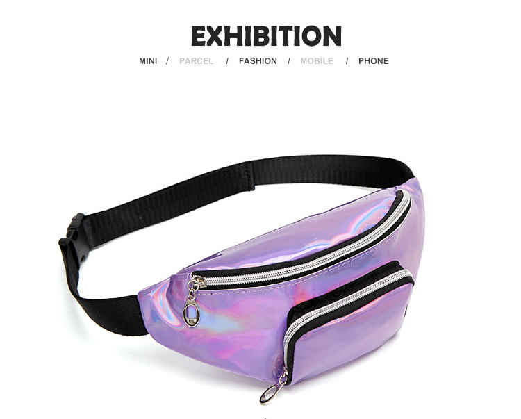Shinny soft hologram belt bag PU leather mobile phone waist pack with adjustable strap(图11)