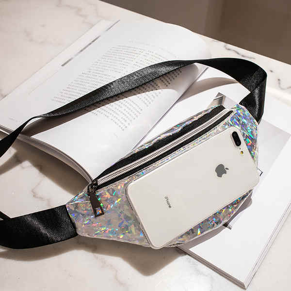 Waterproof belt bag tear-resistant shiny holographic PVC sports fanny pack for women    (图3)