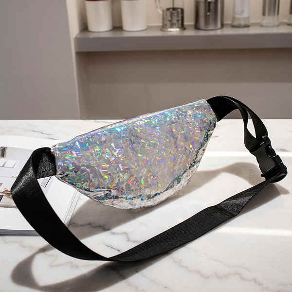 Waterproof belt bag tear-resistant shiny holographic PVC sports fanny pack for women    (图4)