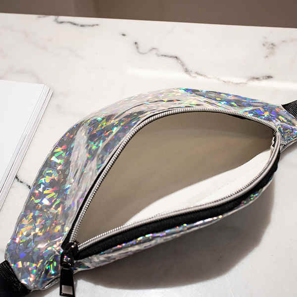 Waterproof belt bag tear-resistant shiny holographic PVC sports fanny pack for women    (图6)