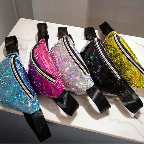 Waterproof belt bag tear-resistant shiny holographic PVC sports fanny pack for women    (图7)