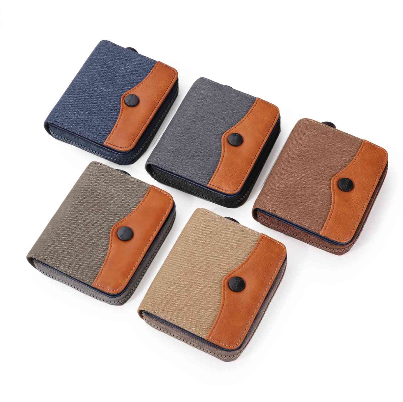 Men denim Jean fabric short style 2 folded anti-friction PU canvas wallet purse(图1)