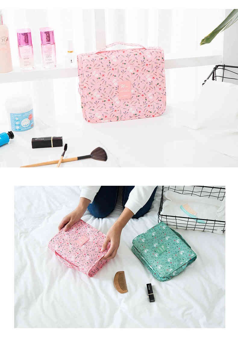 New folding hanging wash bag travel cosmetic case makeup brush pouch with large capacity(图5)