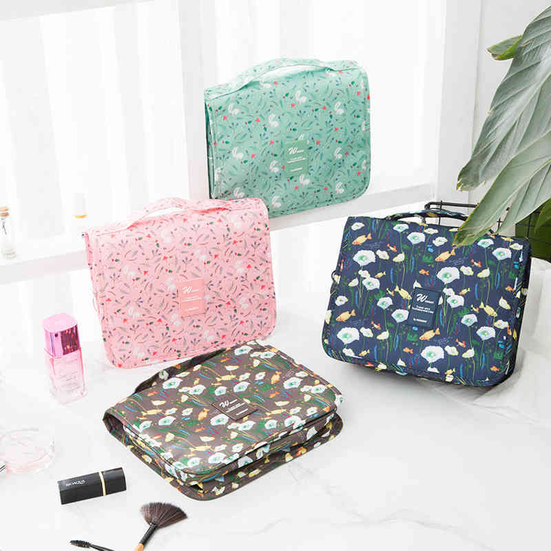 New folding hanging wash bag travel cosmetic case makeup brush pouch with large capacity(图2)