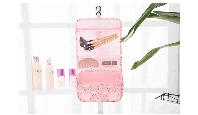 New folding hanging wash bag travel cosmetic case makeup brush pouch with large capacity(图8)
