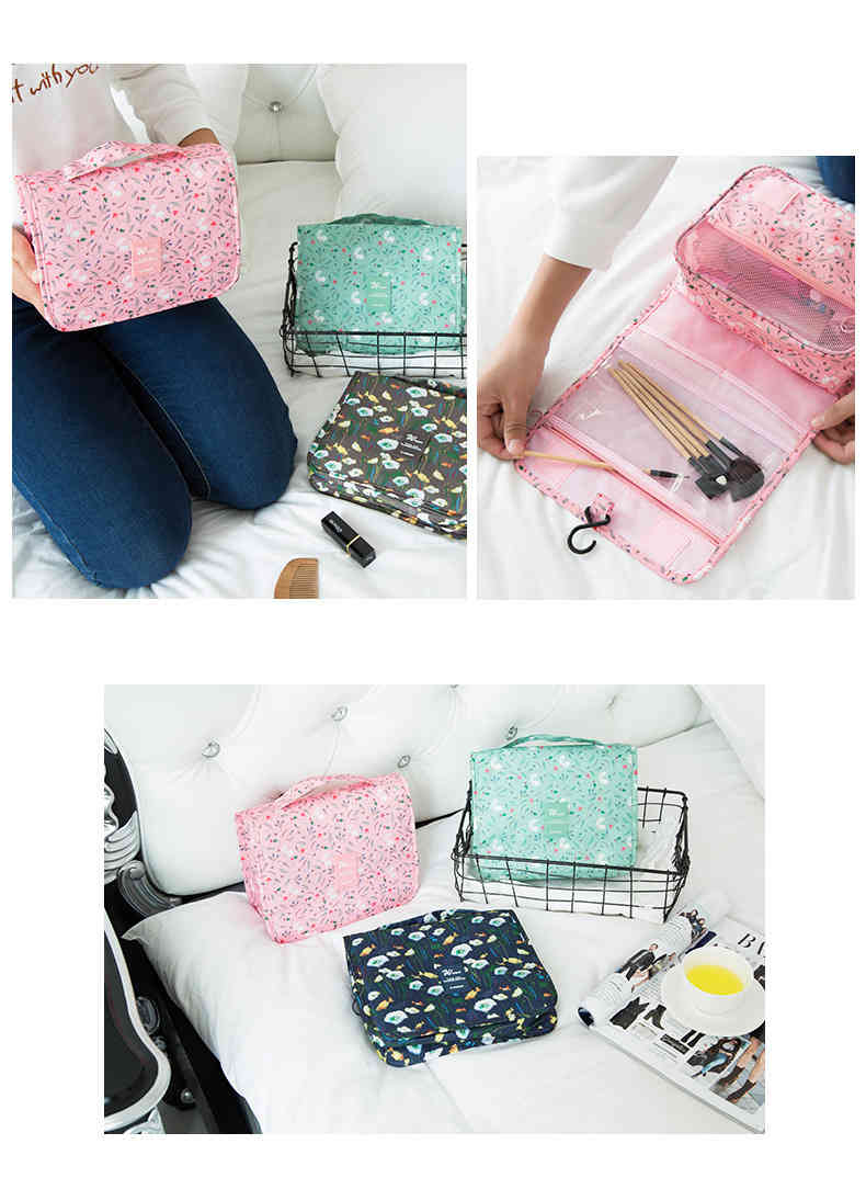 New folding hanging wash bag travel cosmetic case makeup brush pouch with large capacity(图4)