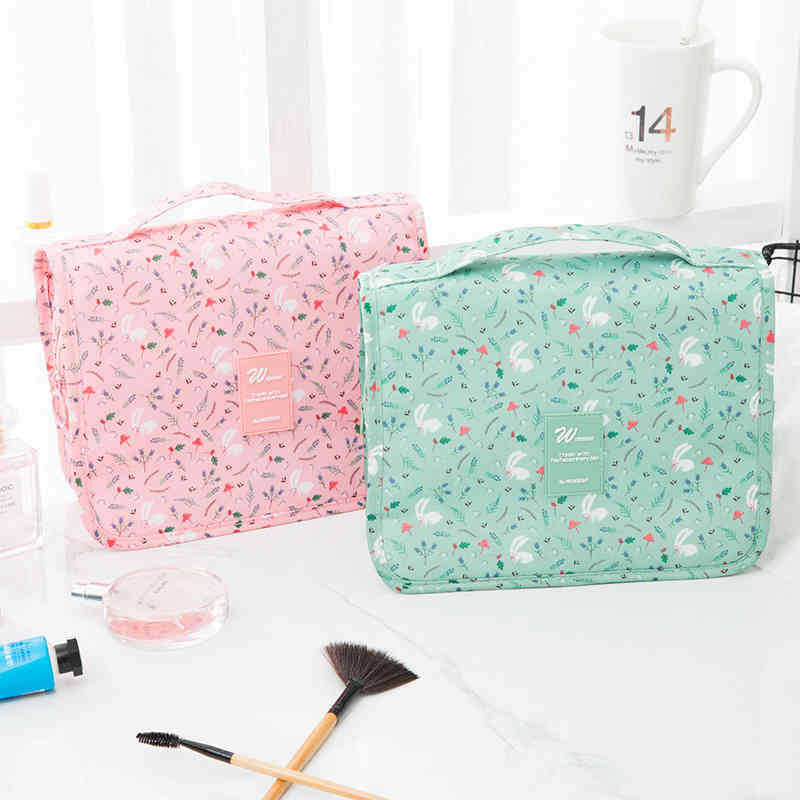 New folding hanging wash bag travel cosmetic case makeup brush pouch with large capacity(图1)