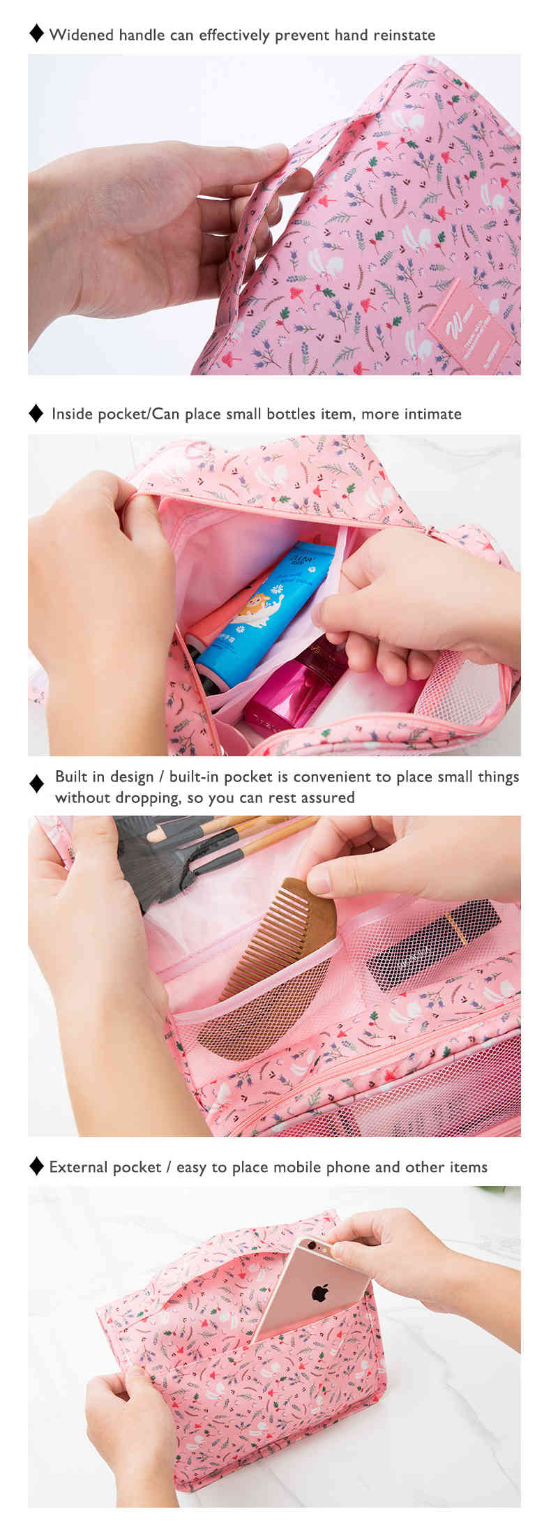 New folding hanging wash bag travel cosmetic case makeup brush pouch with large capacity(图3)