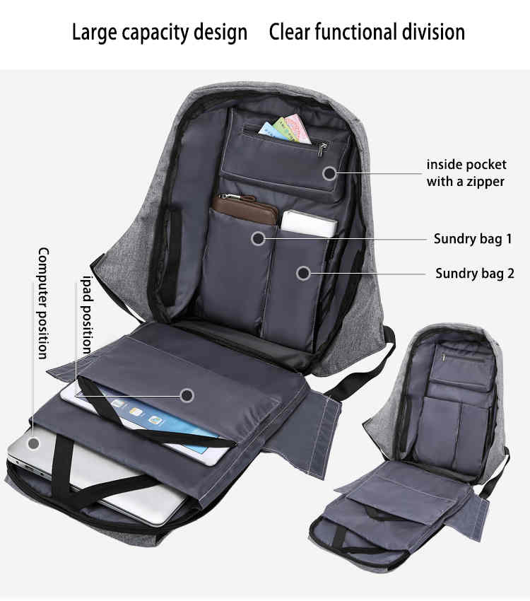 360°anti-theft business computer bag laptop backpack with usb charging port(图9)
