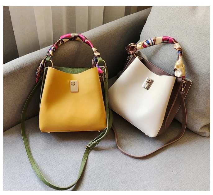 Fashion womens bucket silk scarf handbag PU shoulder bag (图12)