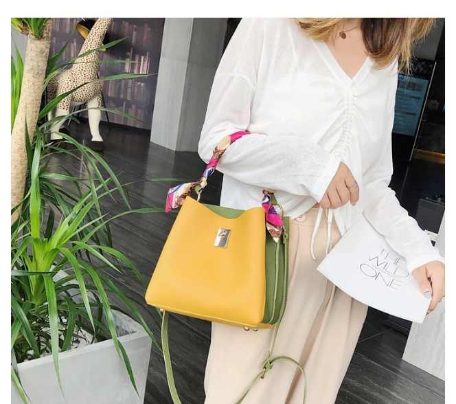 Fashion womens bucket silk scarf handbag PU shoulder bag (图2)
