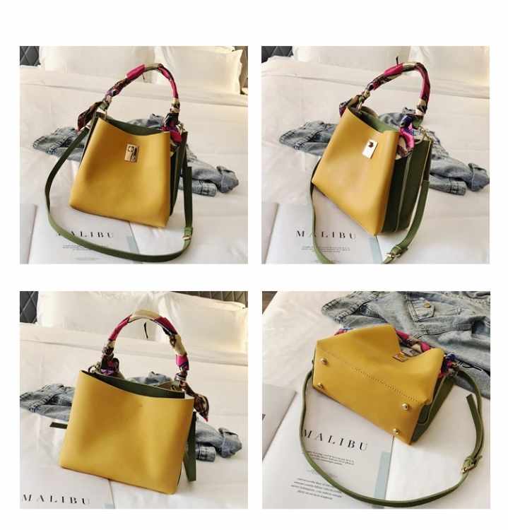 Fashion womens bucket silk scarf handbag PU shoulder bag (图4)