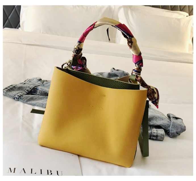 Fashion womens bucket silk scarf handbag PU shoulder bag (图23)