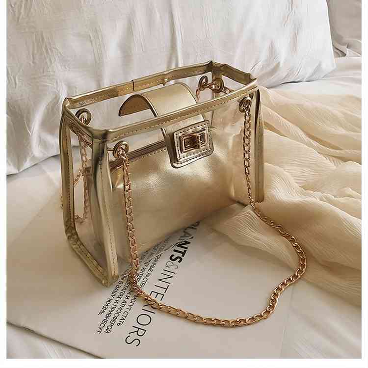 Women girl 2 piece clear pvc leather crossbody bag with chain(图4)