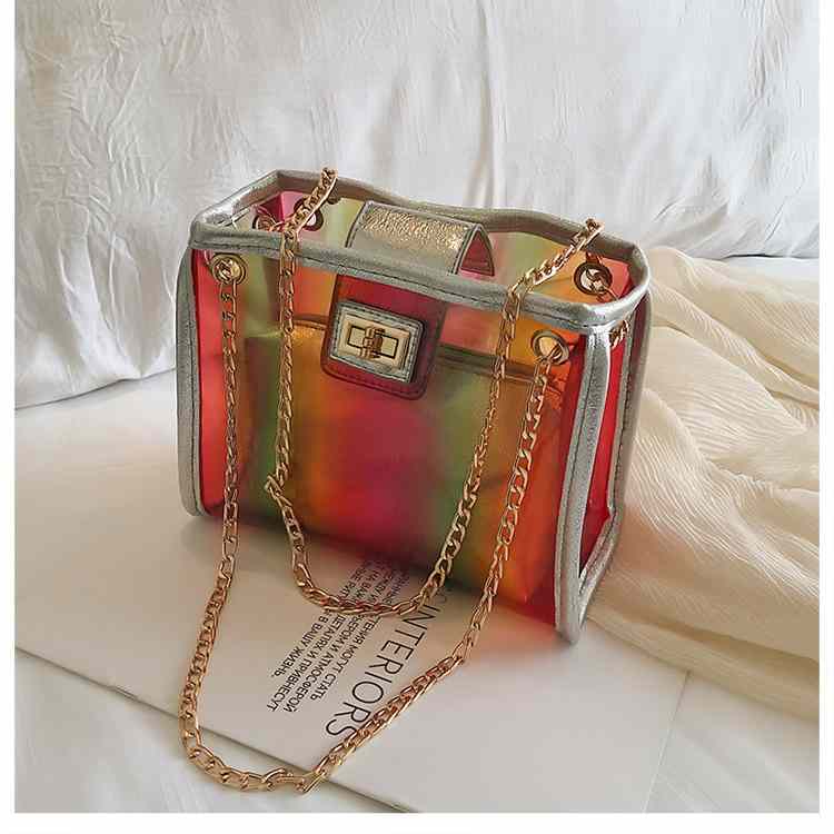 Women girl 2 piece clear pvc leather crossbody bag with chain(图1)