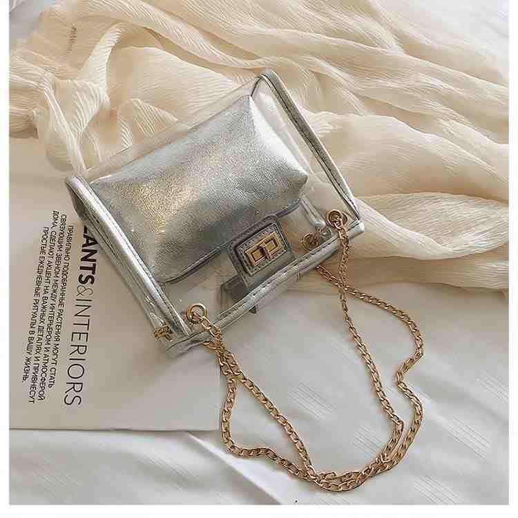 Women girl 2 piece clear pvc leather crossbody bag with chain(图2)