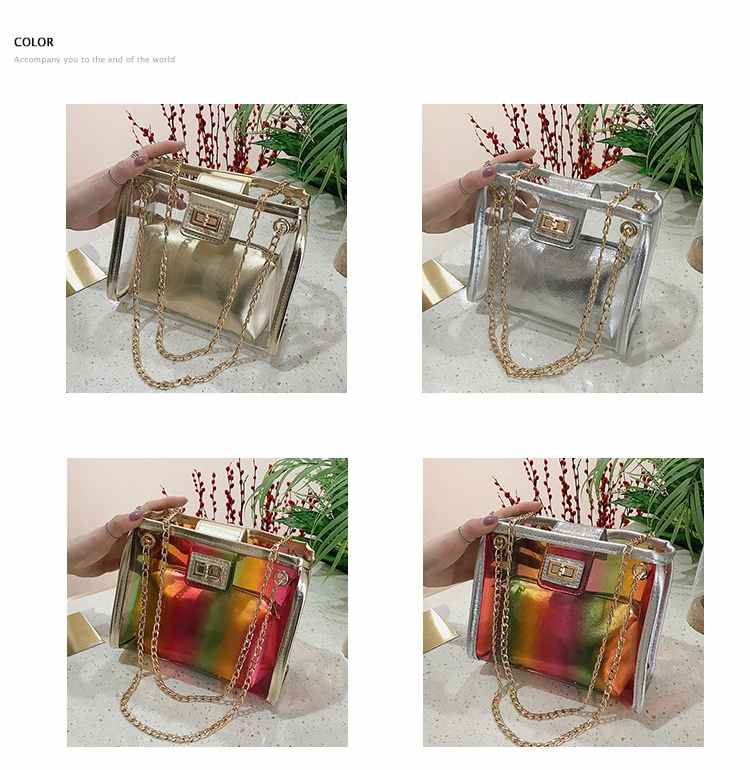 Women girl 2 piece clear pvc leather crossbody bag with chain(图9)