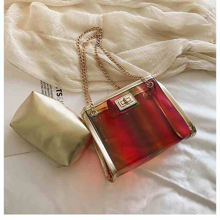 Women girl 2 piece clear pvc leather crossbody bag with chain(图6)