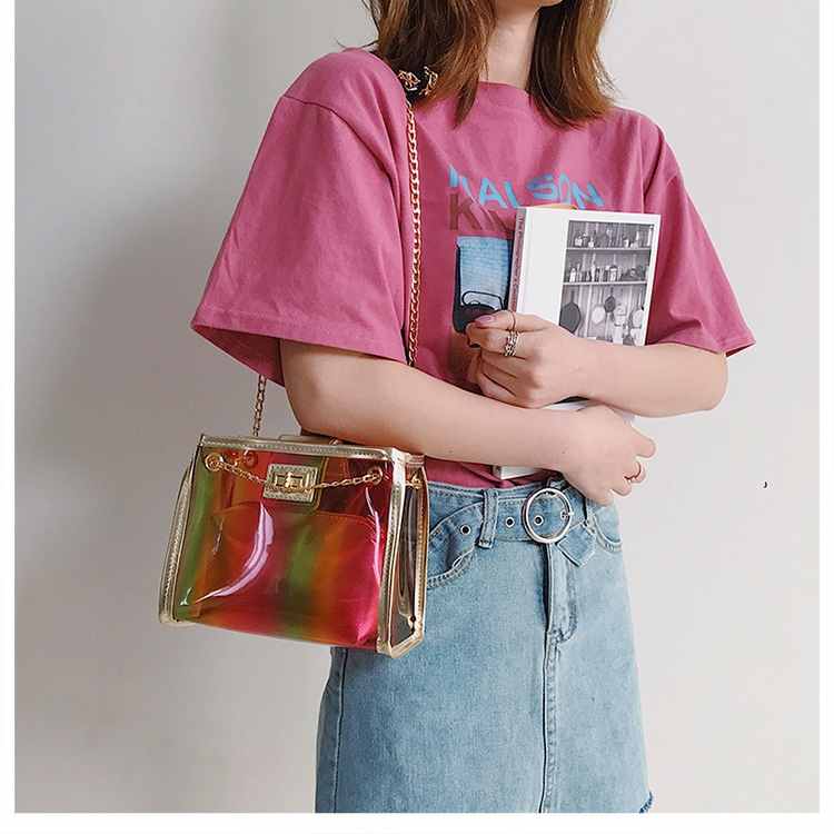 Women girl 2 piece clear pvc leather crossbody bag with chain(图11)