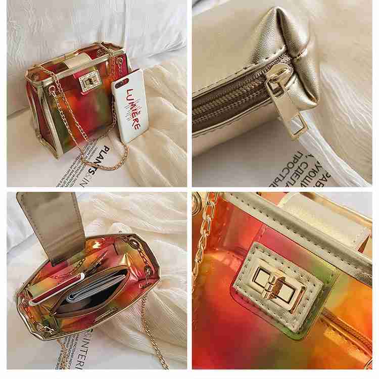 Women girl 2 piece clear pvc leather crossbody bag with chain(图10)