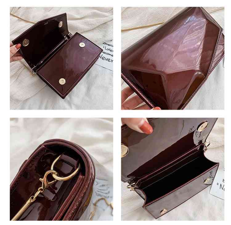 Designer black pu leather closure front flap crossbody handbag with chain strap(图10)