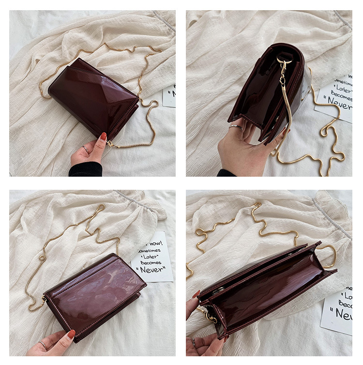 Designer black pu leather closure front flap crossbody handbag with chain strap(图9)