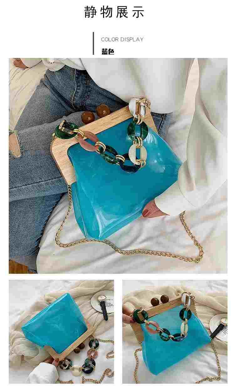 Wholesale designer pink pvc jelly handbag clear crossbody bag with gold chain(图4)