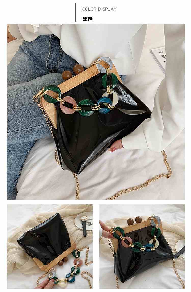 Wholesale designer pink pvc jelly handbag clear crossbody bag with gold chain(图7)