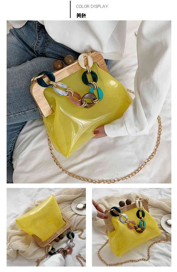 Wholesale designer pink pvc jelly handbag clear crossbody bag with gold chain(图8)