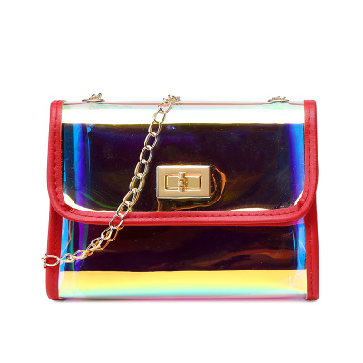 Wholesale OEM cheap pink pvc jelly clear crossbody bag with gold chain(图1)