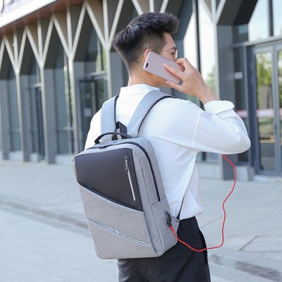Business men reflective strip shoulder laptop backpack with USB charging port (图11)