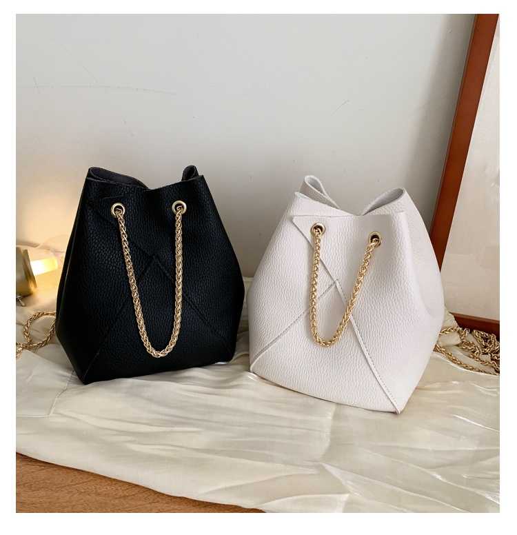 Fashion lady shoulder tote bucket bag with golden chain(图3)