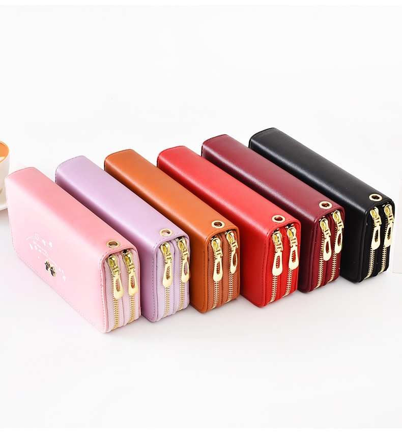 Long style leather wallet phone purse with double zipper(图2)