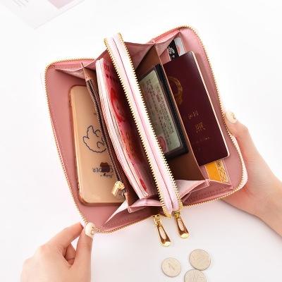 Long style leather wallet phone purse with double zipper(图4)